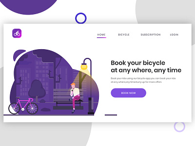Bicycle app webpage branding design illustration