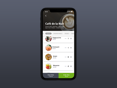Café Menu Screen adobe xd app ios design product ui design