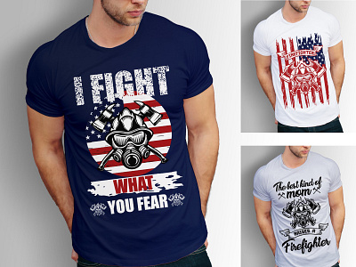 Firefighter T Shirts Design Bundle With Free T-shirt Mockup