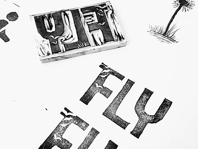 Lino Cut Typography design fly handmade illustration lino print typography