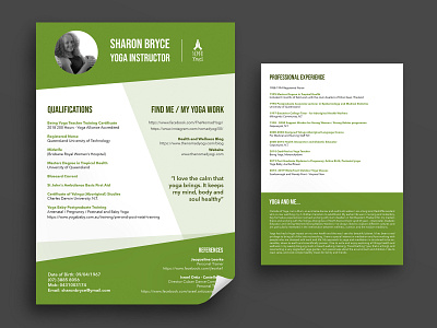 Yoga Resume a4 double sided graphic design green indesign layout mockup photoshop print resume template yoga