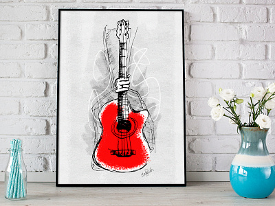 Abstract Guitar Art art digitalart guitar illustration music pen pen drawing print red