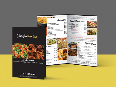 Bi-folded Brochure design attractive black food menu illustrator menu menu card photoshop restaurant menu design simple white