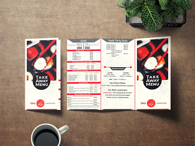 Tri-Fold Leaflet Menu attractive menu black branding design brochure flyer food menu graphic design leaflet menu menu card menu design red restaurant branding restaurant menu sushi menu white