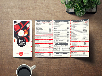 Tri-fold Leaflet Menu attractive menu brochure mockup classy design food menu graphic design leaflet design menu design restaurant menu