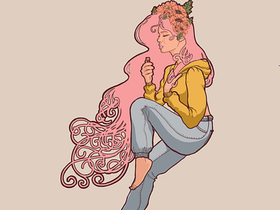 The girl with pink hair design illustration
