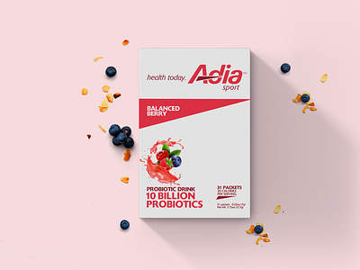 Adia Sport beverage branding creative lead design heathy nutrition packaging probiotic drinks typography