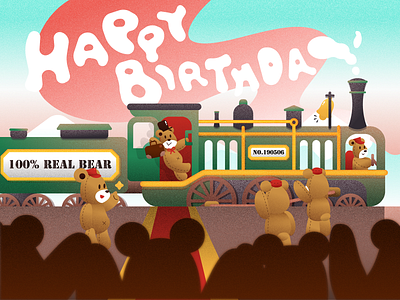 bear for a birthday gift bear birthday design gift illustration train