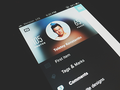 App menu with profile pic