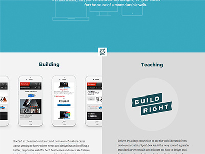 Sparkbox Homepage blue build right building content homepage responsive sparkbox teaching