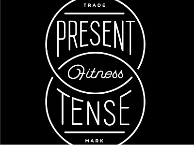 Present Tense Fitness Logo – Secondary black circles fitness logo stacked trade mark white
