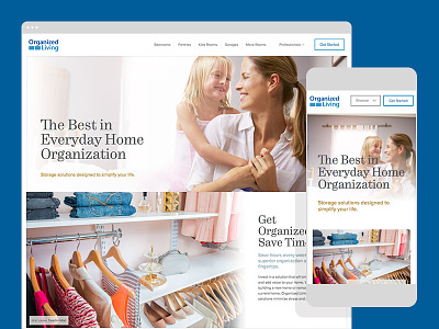 Organized Living blue homepage lifestyle organization website