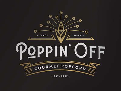 Poppin' Off Logo banner black food gold logo popcorn vintage white