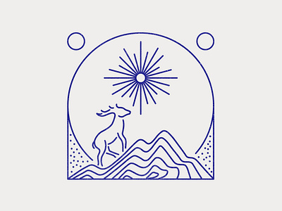 Issue No. 24 badge design bagde blue branding deer illustration line art logo minimal mountain navy outdoor design sun