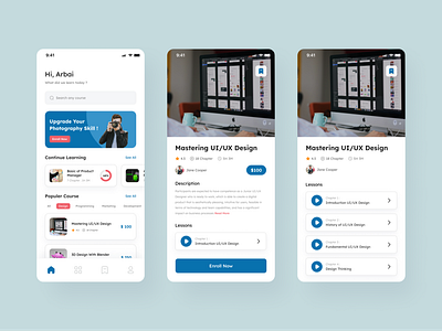 Online Course App app app design blue e learning graphic design online course ui uiapp uidesign uiux ux uxdesign