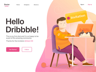 Hello Dribbble！ illustration web