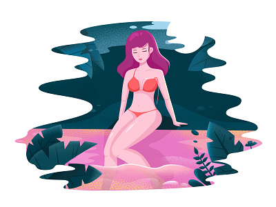 sexy water character character designs cute design girl illustration moon night people plant vector water woman