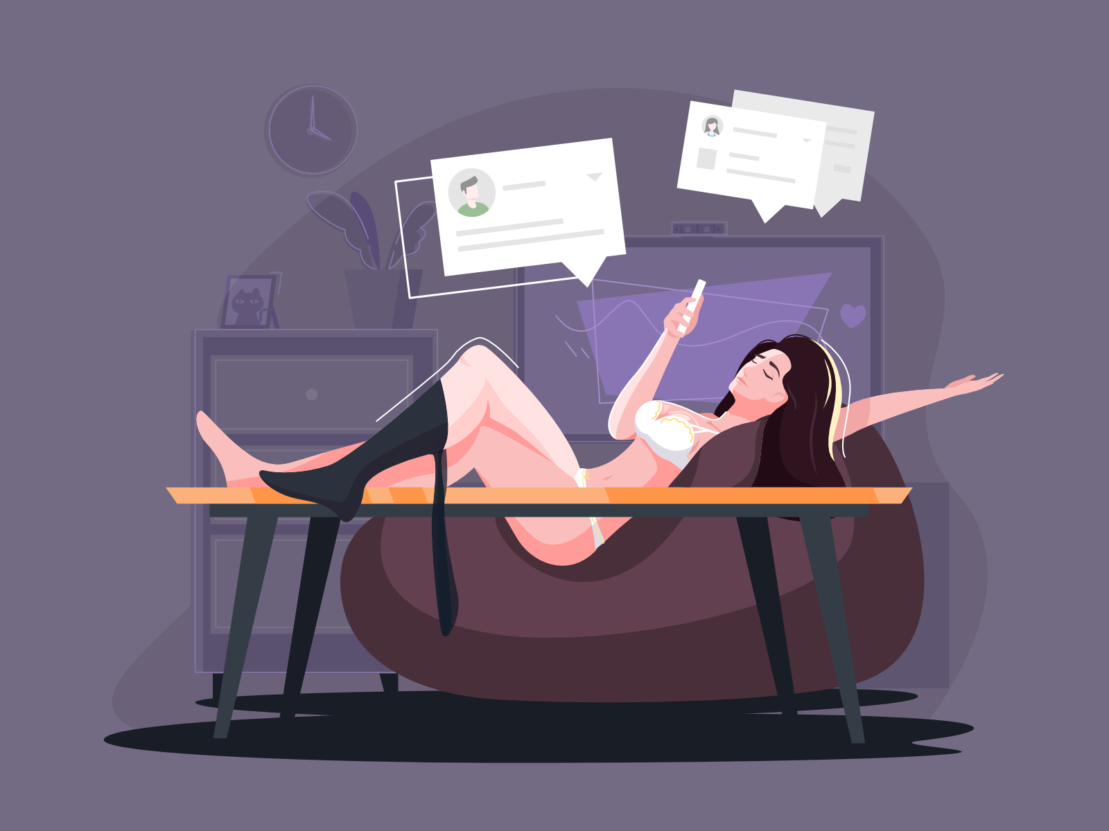 Resting girl character character designs cute design girl illustration people sexy sofa vector woman