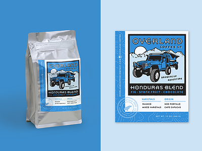Honduras Blend coffee illustration jeep label overlanding