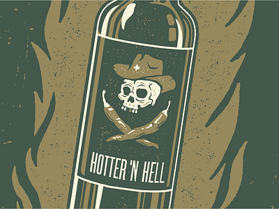 Hotter 'n Hell bottle chiles cowboy hat fire flames hot hot sauce skull texas texture