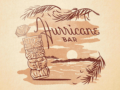 Hurricane Bar cocktail custom type illustration lettering ocean palm leaves script texture tiki tropical wind