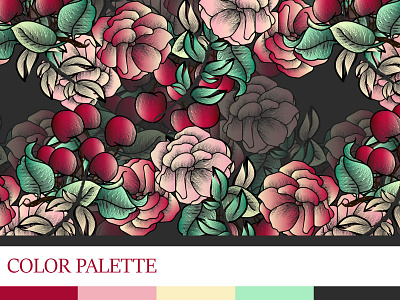 Botanical Fruit and Floral Print | Rug Design botanic fruits rug design textile textile print vector illustration vintage floral