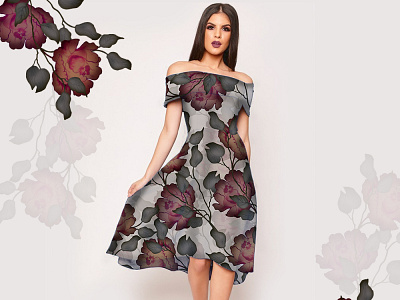 Dark Rose | Vintage Floral Pattern | Cocktail Dress