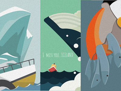 Iceland flat glacier iceland illustraion minimal poster poster design puffin vector whale