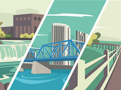 Michigan blue bridge flat grand rapids illustration illustrator landscape minimal simple simple design vector