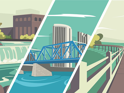 Michigan blue bridge flat grand rapids illustration illustrator landscape minimal simple simple design vector