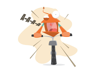 Crazy bicycle ride bicycle bike cartoonish fast flat funny character illustration minimal ride screaming simple design speed vector