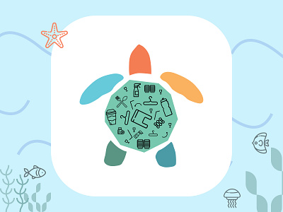 Save Sea Turtles animal campaign icon no plasic ui