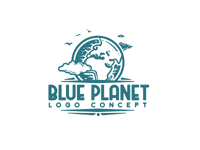 blue planet logo concept adventure awesome branding clean cool earth ecology environmental green identity logo logo design logo for sale planet retro travel