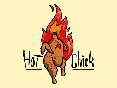 Hot Chick cartoon chicken comic fire flame funny hot humor illustration joke t shirt design