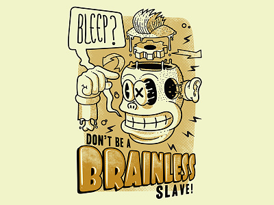 Brainless alternative brain brainwash cartoon clever cogwheel comic crazy face freaky funny grin humoristic intelligent joke lowbrow pin pin button punk smile
