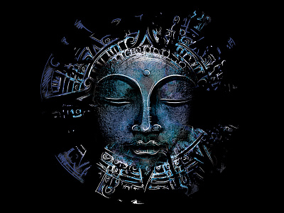 Buddha blue buddha design face head illustration mayan sun meditation metaphysical mystical nirvana portrait spiritual t shirt design