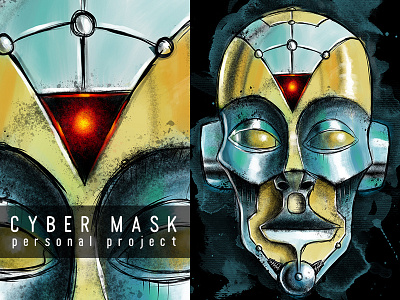 Cyber Mask bionic concept art cyber cybernetic cyborg face futuristic illustration mask metal painting portrait sci fi science fiction