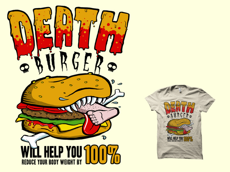Deathburger awesome cool hamburger streetwear urban nutrition health death satire joke funny junk food t-shirt illustration design t-shirt tshirt