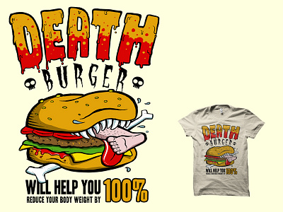 Deathburger awesome cool death design funny hamburger health joke junk food nutrition satire streetwear t shirt t shirt illustration tshirt urban