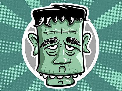 Freaky Frankenstein Monster - illustration awesome cartoon character comic cool cute emblem frankenstein funny head illustration mascot monster pin pin button portrait sticker t shirt