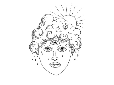 head in the clouds clouds contrast emotional girl hapiness human condition illustration line art message portrait rain romantic sadness spiritual sun sunshine third eye weather woman