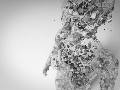 Particle People Shade abstract cinema 4d cubes female geometry greyscale human low poly monotone particles partles thinking particles