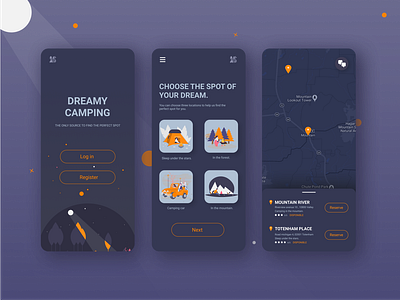 Dreamy Camping animation branding camping design flat flatdesign graphic design illustration logo map minimal ux web website