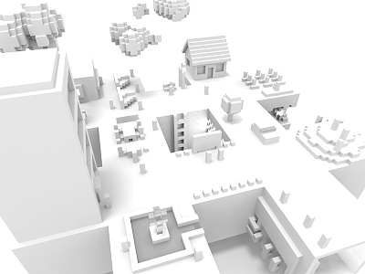 Slack Town as seen from a departing Southwest flight city isometric lotsofwhite magicavoxel pixelart voxel white