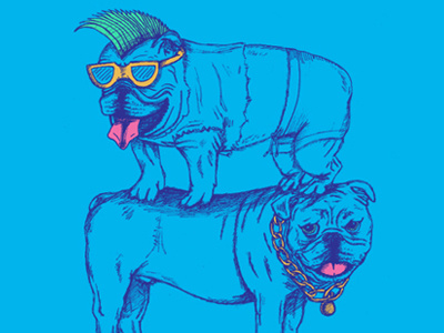 Double Dog Dare art buddies bulldog dare design friends illustration mohawk shades society6 steveorama sunglasses