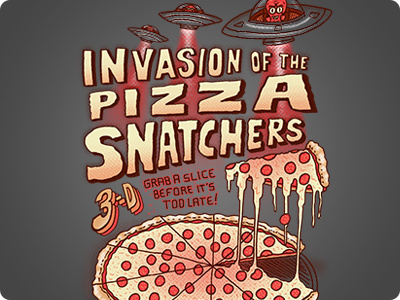 Invasion of the Pizza Snatchers alien graphic invasion mule pizza sticker sticker mule stickermule wall graphic
