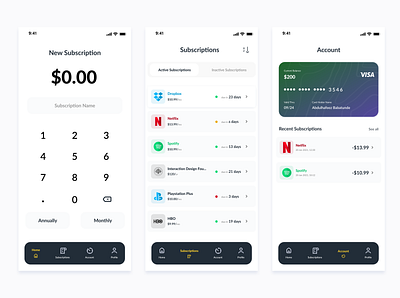 Subscription Manager App cards ui subscriptions