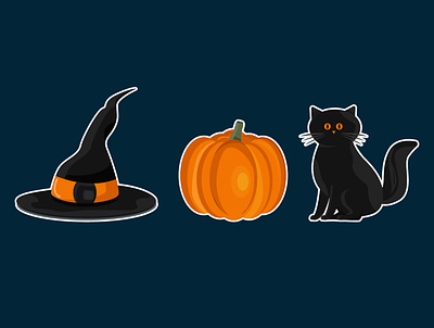 Halloween Stickers cat halloween hat icon illustration pumpkin sticker vector