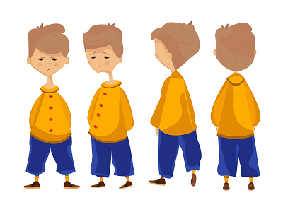 Feeling sad blue boy character design face flat illustration sad yellow