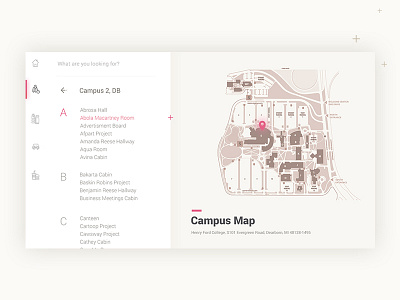 Campus Map campus map left menu minimal pastel and white red swiss